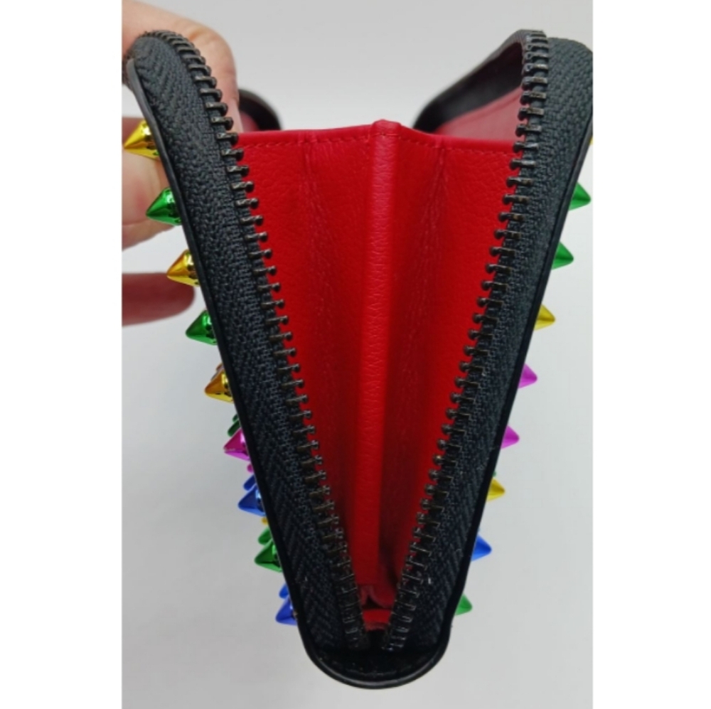 $1299 CHRISTIAN LOUBOUTIN Black Patent Leather Multicolor Spiked Studded Wallet - Picture 6 of 9